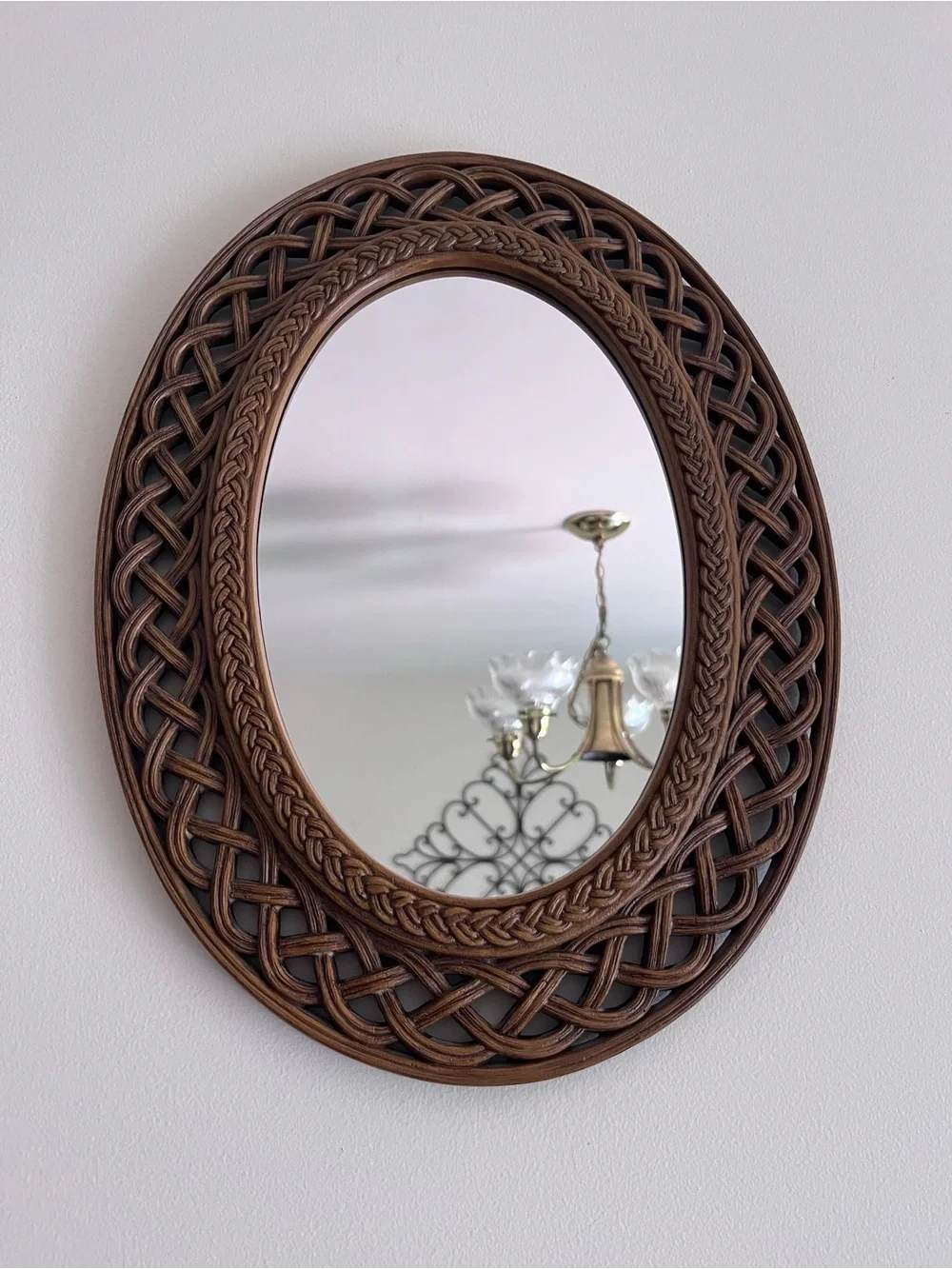 Homco Vintage Faux Wood Woven Oval Mirror
